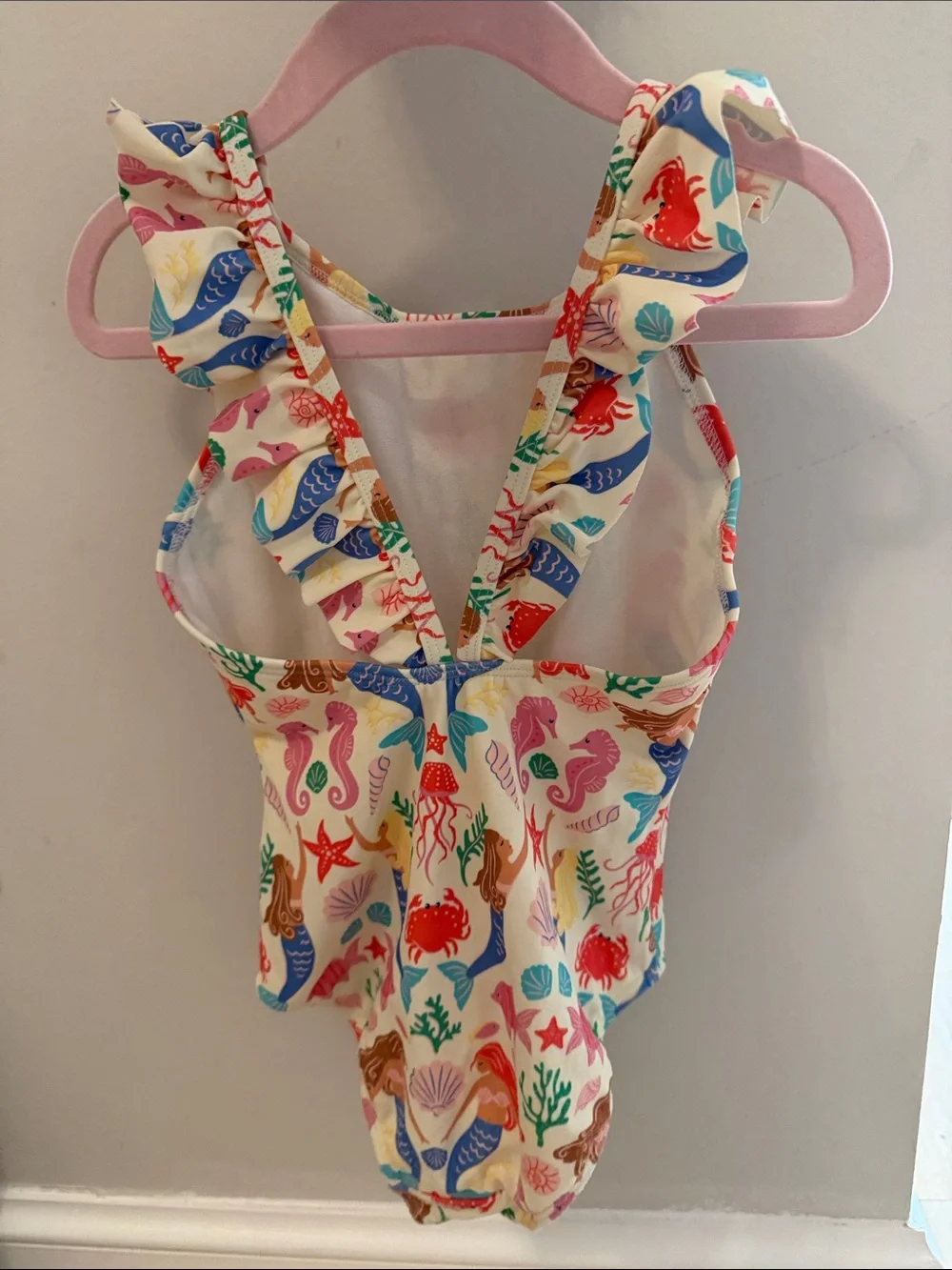 Mini Boden Cream One-Piece Swimsuit with Multicolor Mermaid Print
